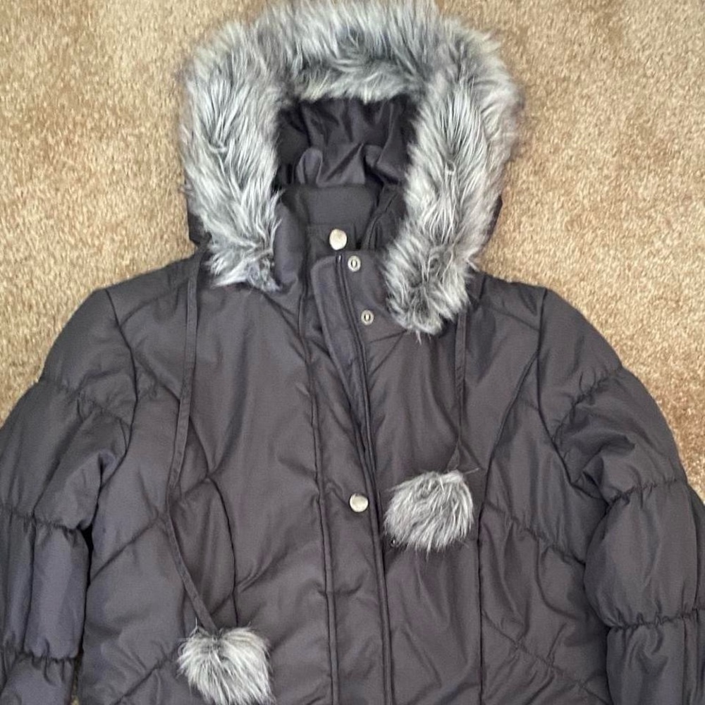 Dark Grey/Black Puffer Jacket with Fur Hood